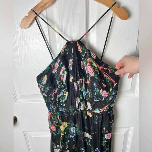 Marchesa Notte Flowering Halter Neck High Low Gown in Black Multi 0 - Picture 3 of 7